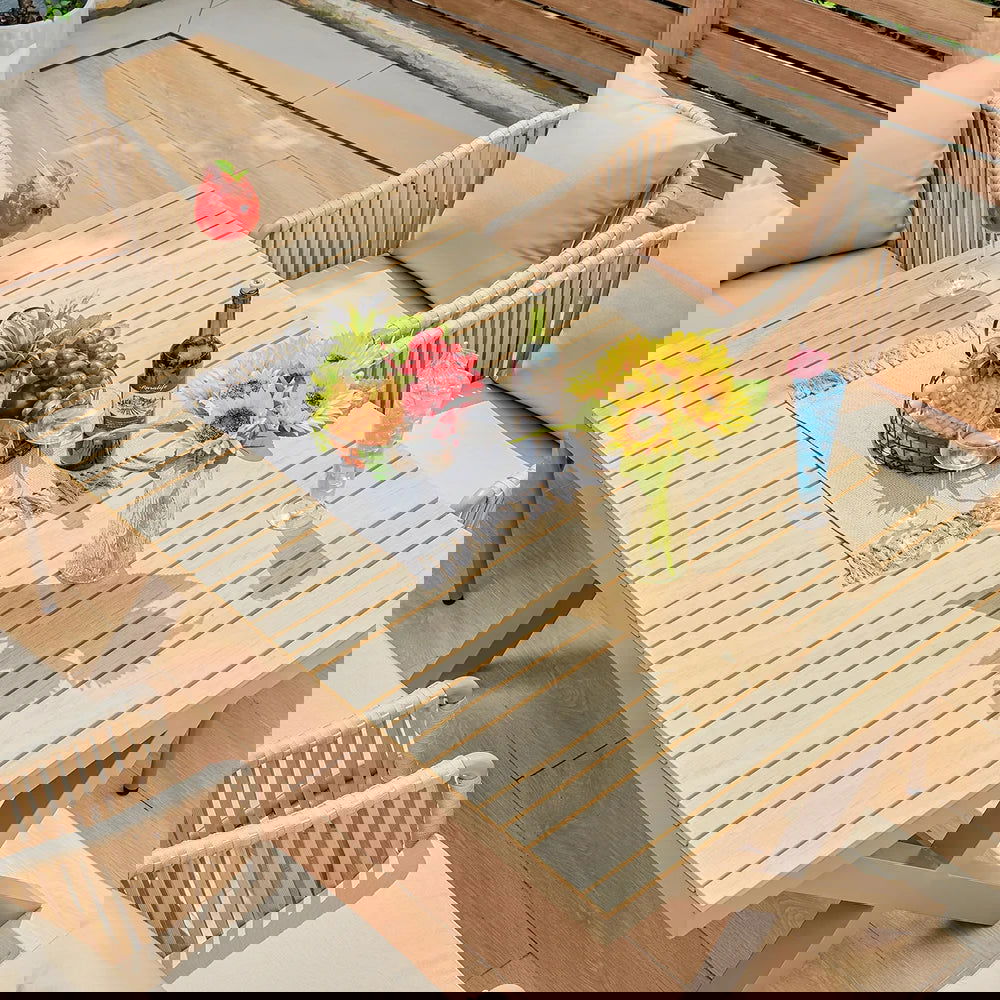 7 Pieces Outdoor Dining Set with Rectangle Table and Woven Rattan Armchair in Natural - 