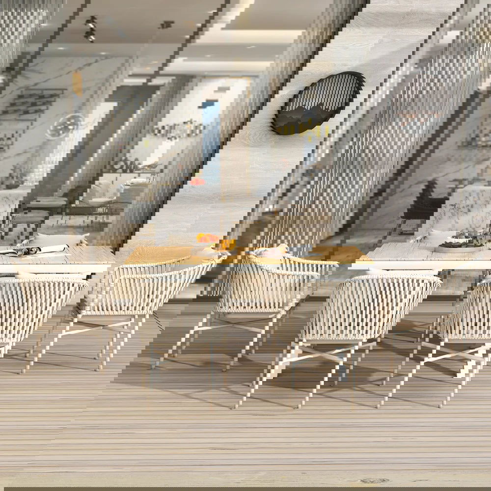 7 Pieces Outdoor Dining Set with Rectangle Table and Woven Rattan Armchair in Natural - Homary