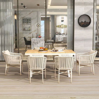 7 Pieces Outdoor Dining Set with Rectangle Table and Woven Rattan Armchair in Natural - Homary