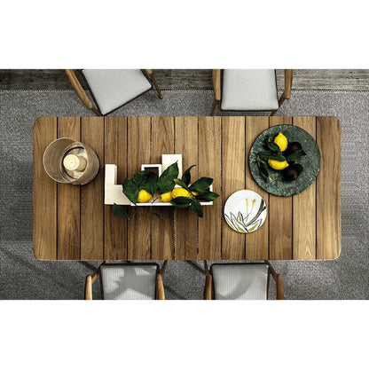 7 Pieces Outdoor Patio Dining Set with Teak Wood Table and Chair in Natural & Grey - 