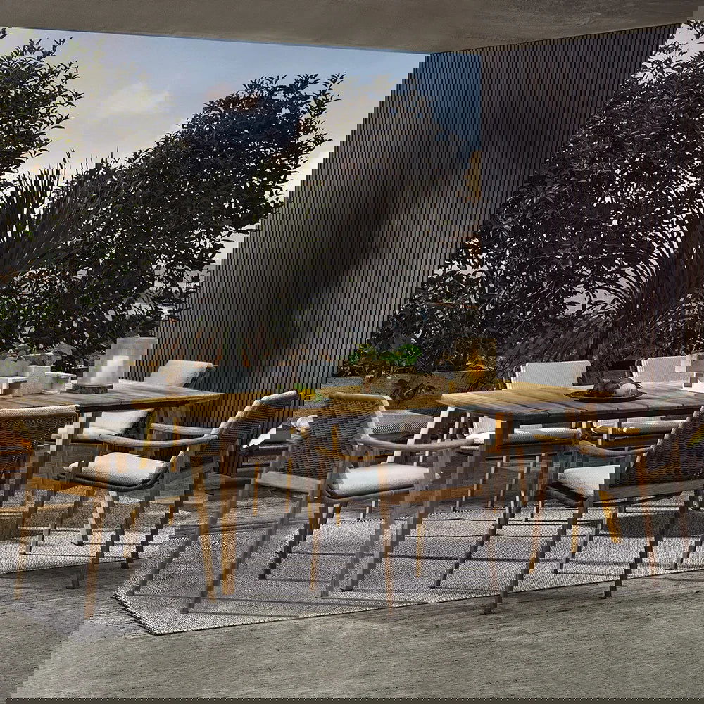 7 Pieces Outdoor Patio Dining Set with Teak Wood Table and Chair in Natural & Grey - 