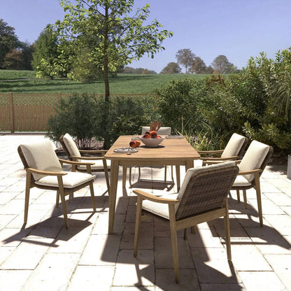 7 Pieces Outdoor Patio Dining Set with Teak Wood Table and Chair in Natural & Grey - Homary