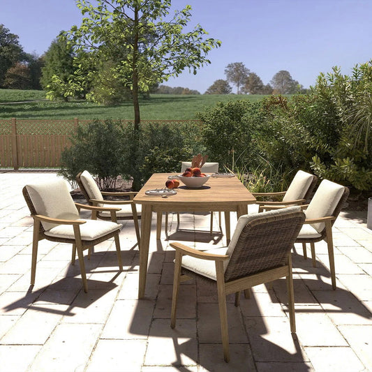 7 Pieces Outdoor Patio Dining Set with Teak Wood Table and Chair in Natural & Grey - Homary