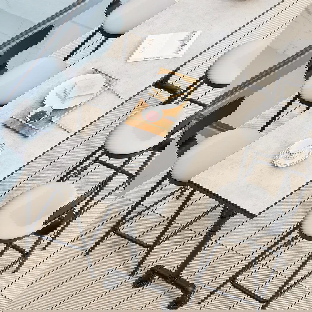 7 Pieces Rectangle Outdoor Patio Bar Dining Set with Teak Table and Chairs for 6 Person - 