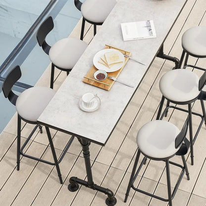 7 Pieces Rectangle Outdoor Patio Bar Dining Set with Teak Table and Chairs for 6 Person - 