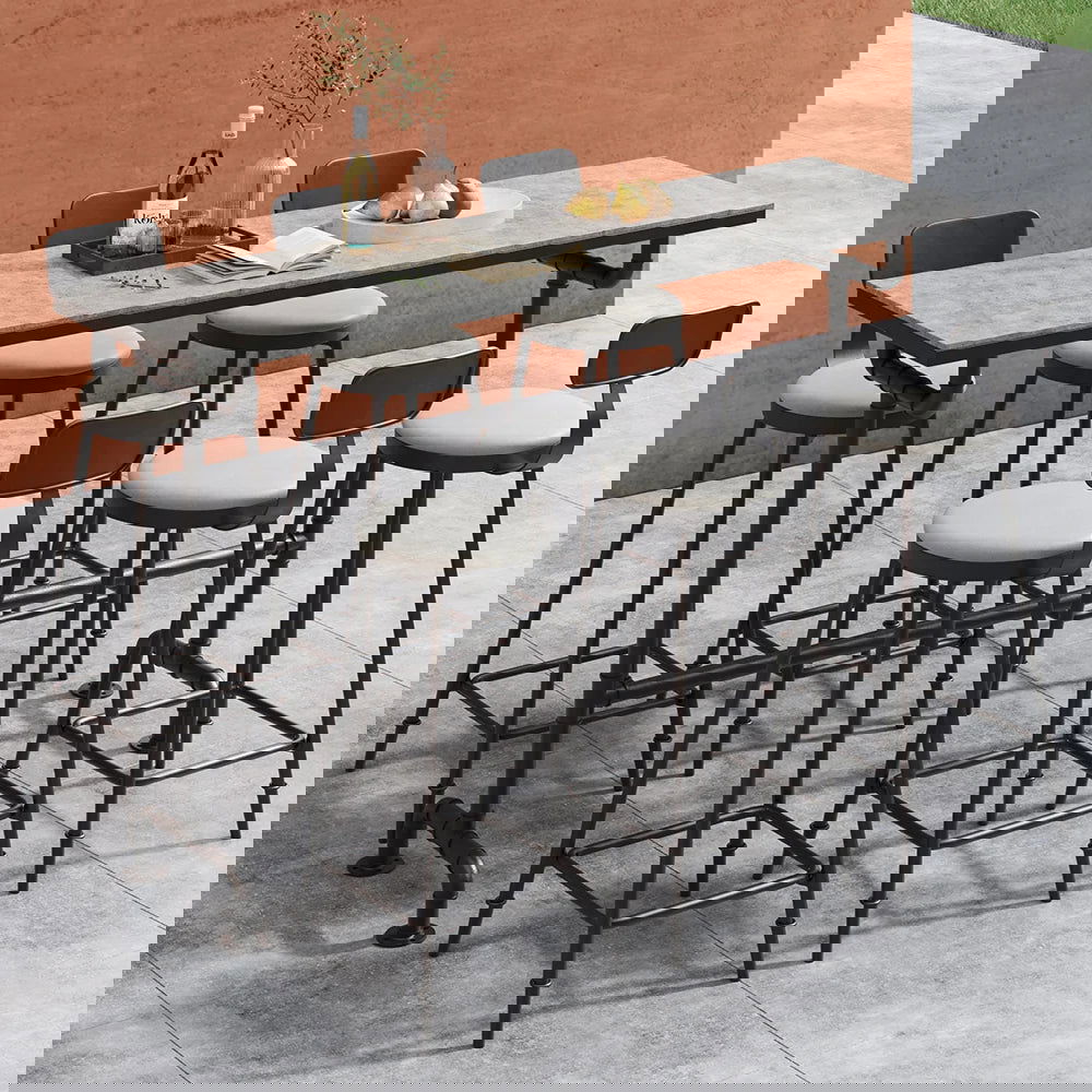 7 Pieces Rectangle Outdoor Patio Bar Dining Set with Teak Table and Chairs for 6 Person - 