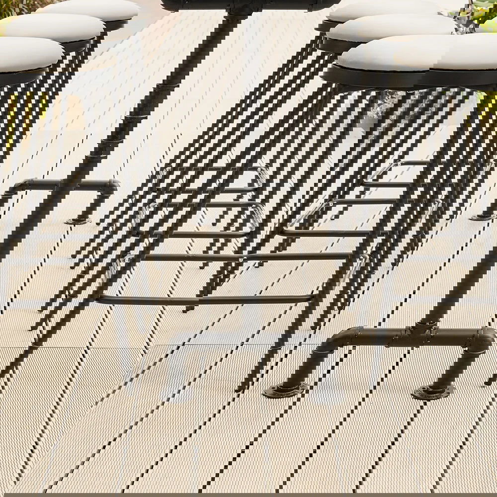 7 Pieces Rectangle Outdoor Patio Bar Dining Set with Teak Table and Chairs for 6 Person - 