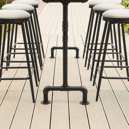 7 Pieces Rectangle Outdoor Patio Bar Dining Set with Teak Table and Chairs for 6 Person - 