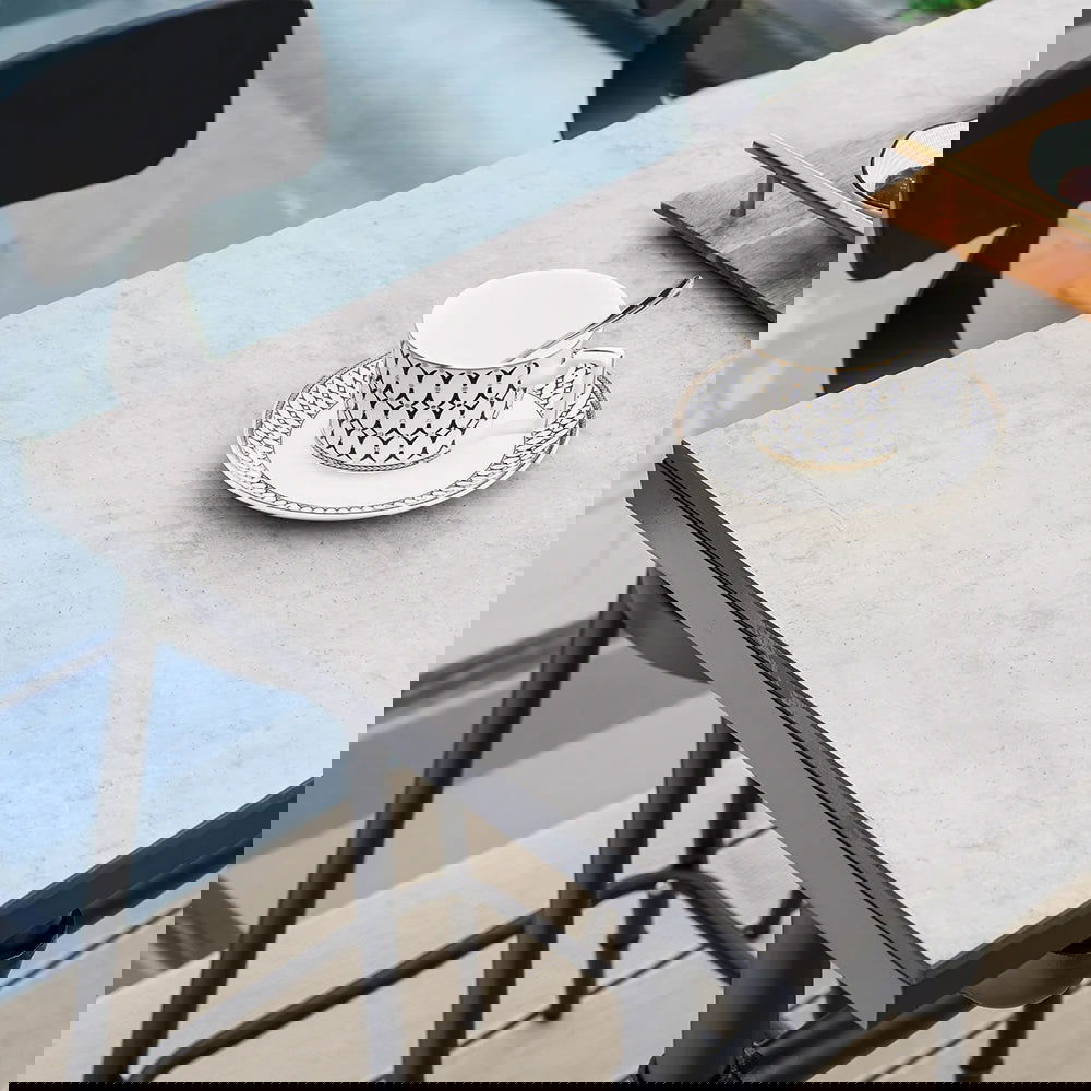 7 Pieces Rectangle Outdoor Patio Bar Dining Set with Teak Table and Chairs for 6 Person - 