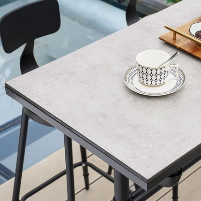 7 Pieces Rectangle Outdoor Patio Bar Dining Set with Teak Table and Chairs for 6 Person - 