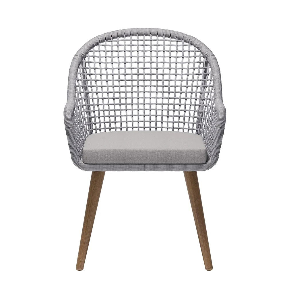 7 Pieces Teak Round Outdoor Concrete Dining Set with Gray Table Woven Armchair 6-Person - 