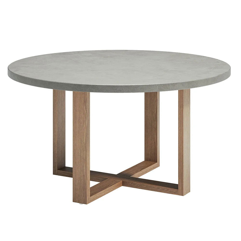 7 Pieces Teak Round Outdoor Concrete Dining Set with Gray Table Woven Armchair 6-Person - 