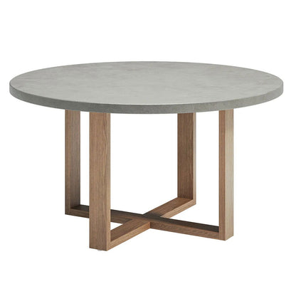 7 Pieces Teak Round Outdoor Concrete Dining Set with Gray Table Woven Armchair 6-Person - 