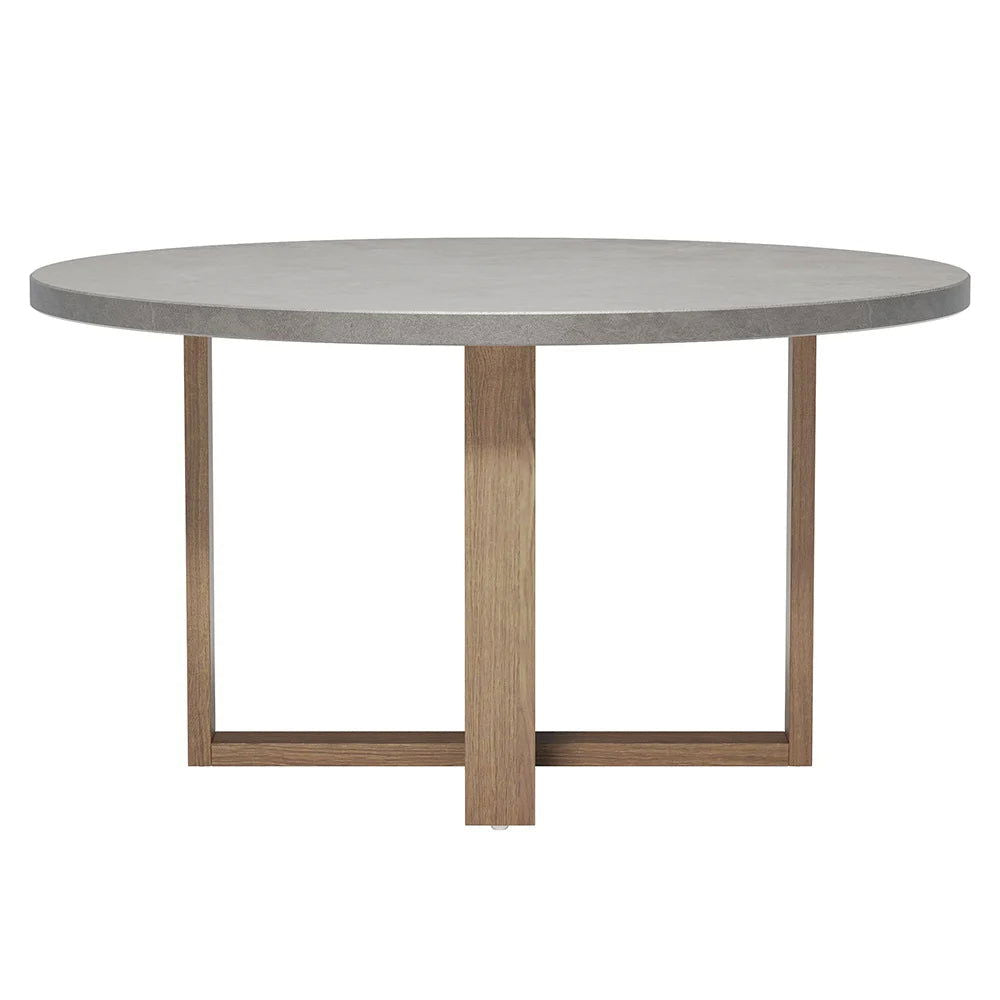 7 Pieces Teak Round Outdoor Concrete Dining Set with Gray Table Woven Armchair 6-Person - 