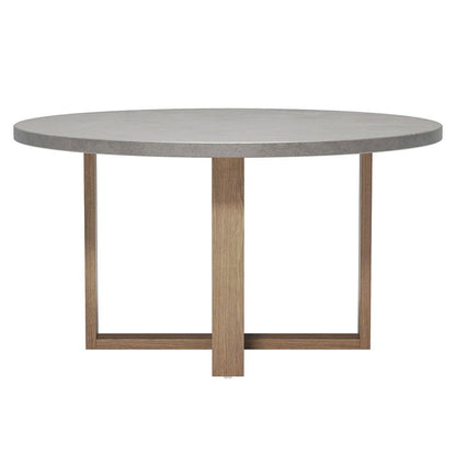 7 Pieces Teak Round Outdoor Concrete Dining Set with Gray Table Woven Armchair 6-Person - 