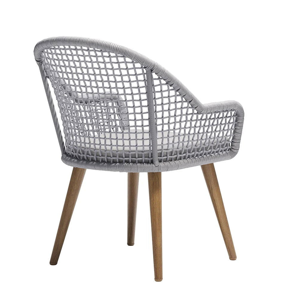 7 Pieces Teak Round Outdoor Concrete Dining Set with Gray Table Woven Armchair 6-Person - 