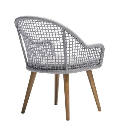 7 Pieces Teak Round Outdoor Concrete Dining Set with Gray Table Woven Armchair 6-Person - 