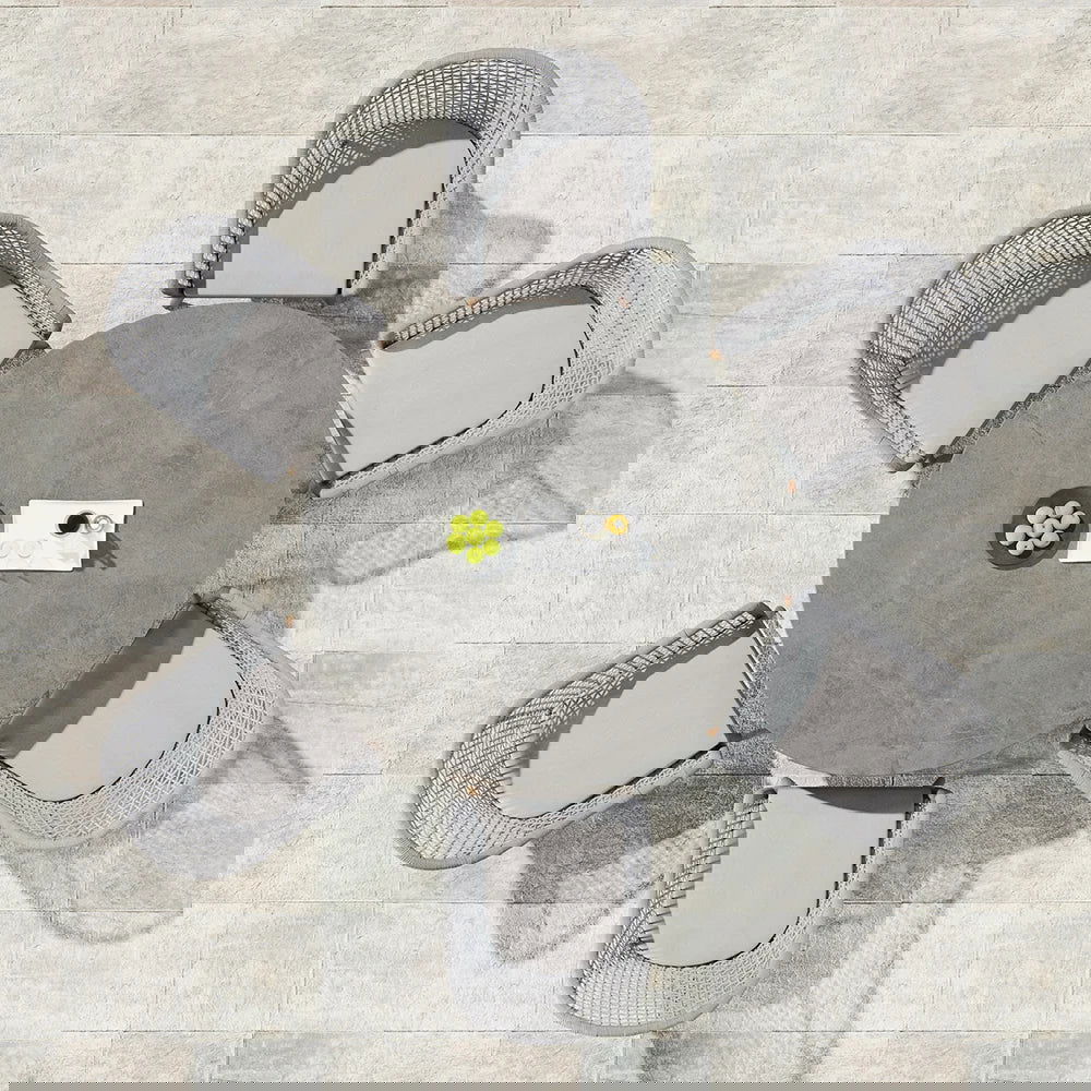 7 Pieces Teak Round Outdoor Concrete Dining Set with Gray Table Woven Armchair 6-Person - 