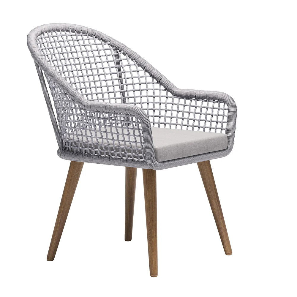 7 Pieces Teak Round Outdoor Concrete Dining Set with Gray Table Woven Armchair 6-Person - 