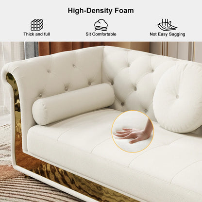 Dodiy Modern L-Shaped White Tufted Corner Sectional Sofa 6-Seater with Ottoman & Pillows