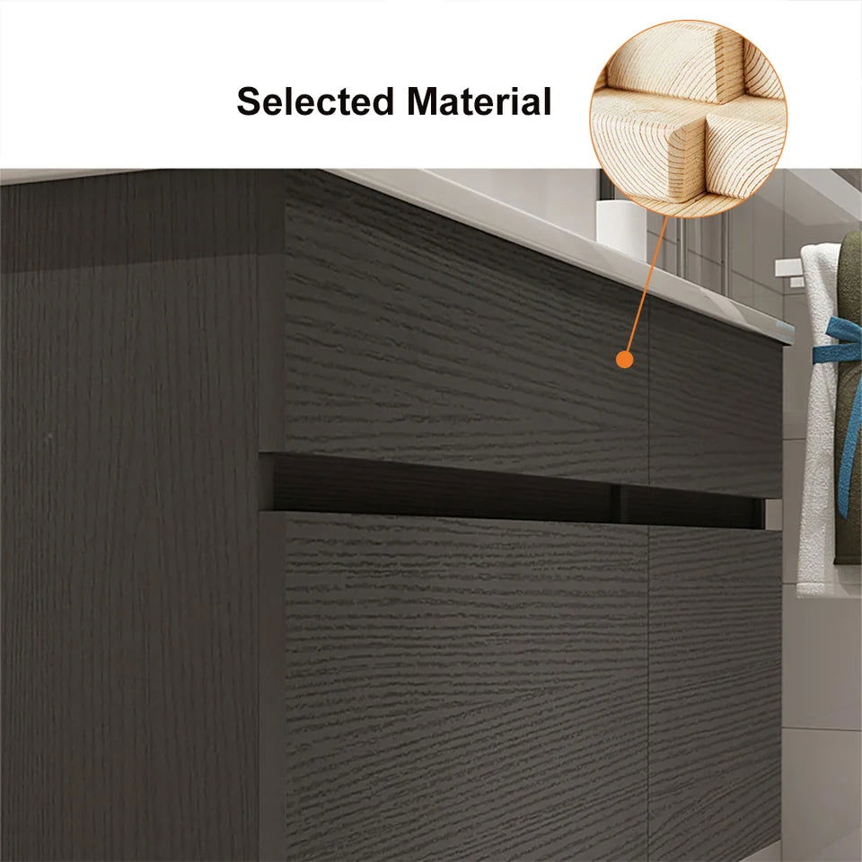 800mm Black & White Floating Bathroom Vanity Faux Marble Top Ceramic Countertop Basin - 