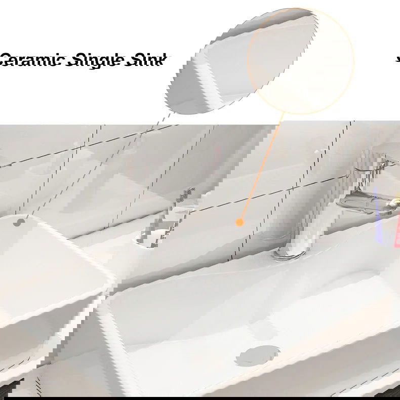 800mm Black & White Floating Bathroom Vanity Faux Marble Top Ceramic Countertop Basin - 