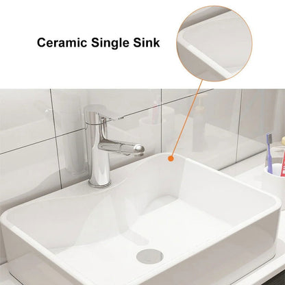 800mm Black & White Floating Bathroom Vanity Faux Marble Top Ceramic Countertop Basin - 