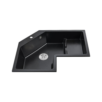 800mm Modern Black Drop In Corner Kitchen Sink Single Bowl Quartz Irregular Left Sink - 