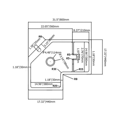 800mm Modern Black Drop In Corner Kitchen Sink Single Bowl Quartz Irregular Right Sink - 