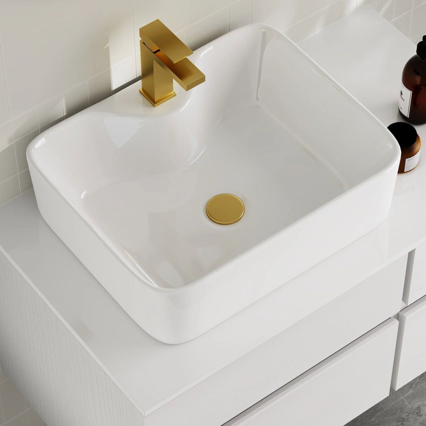 800mm White Wall-mount Floating Bathroom Vanity Faux Marble Top Ceramic Countertop Basin - 