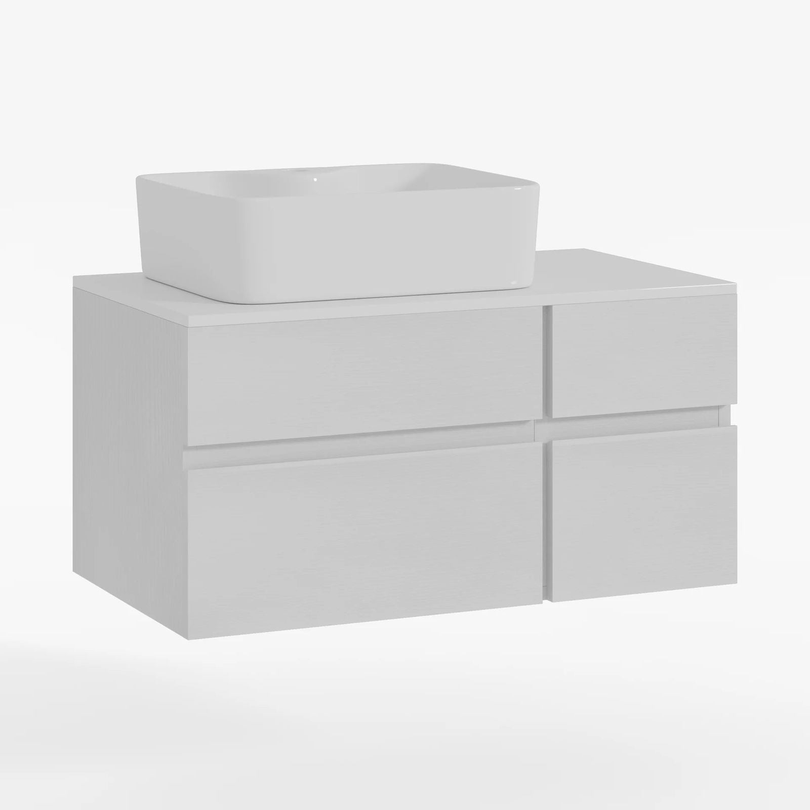 800mm White Wall-mount Floating Bathroom Vanity Faux Marble Top Ceramic Countertop Basin - 