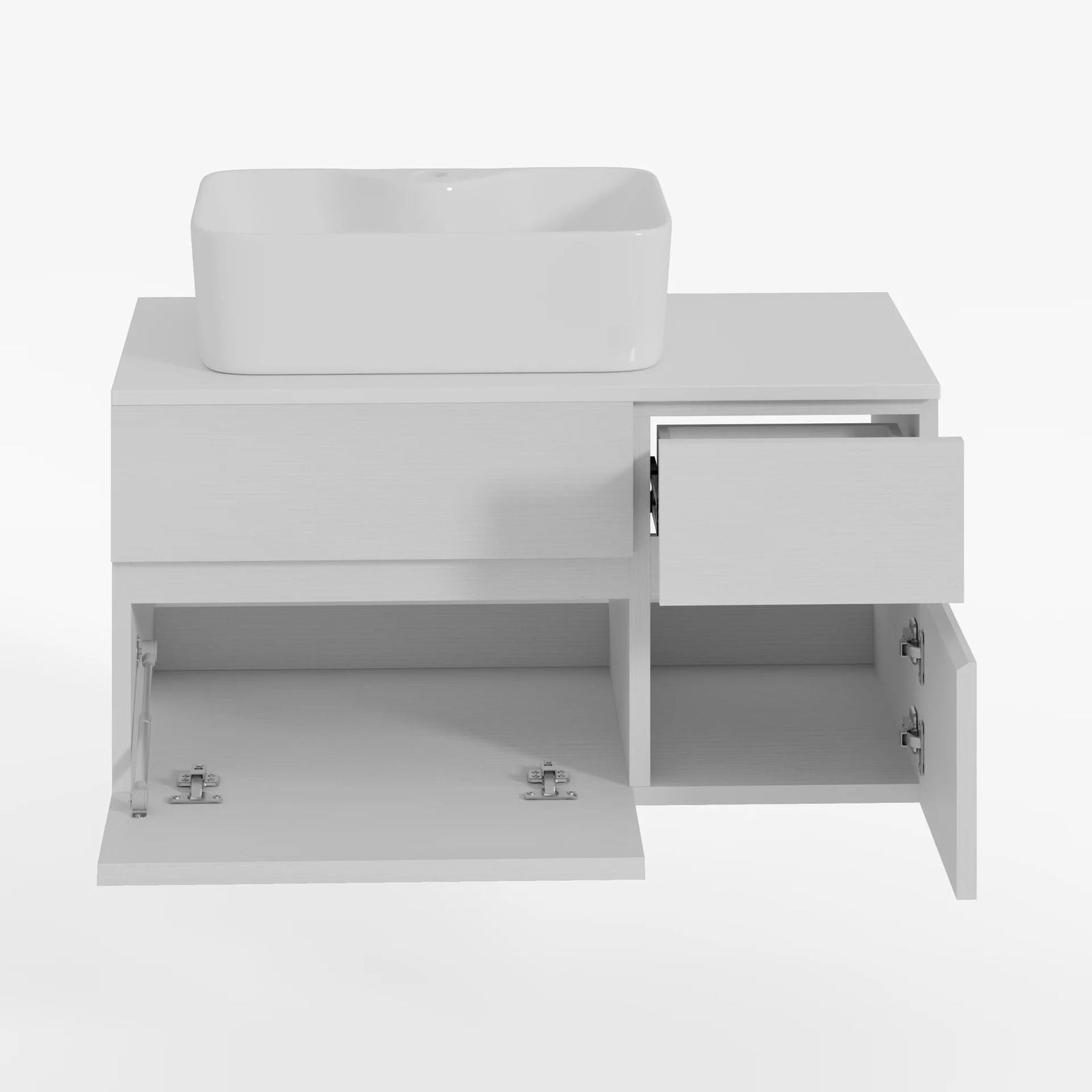 800mm White Wall-mount Floating Bathroom Vanity Faux Marble Top Ceramic Countertop Basin - 