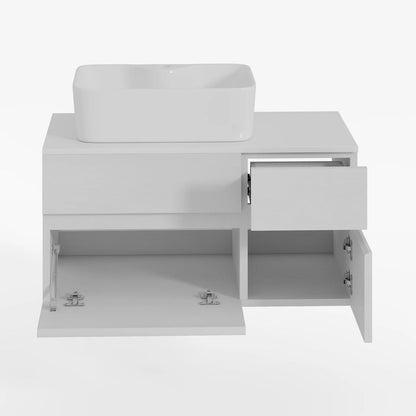 800mm White Wall-mount Floating Bathroom Vanity Faux Marble Top Ceramic Countertop Basin - 