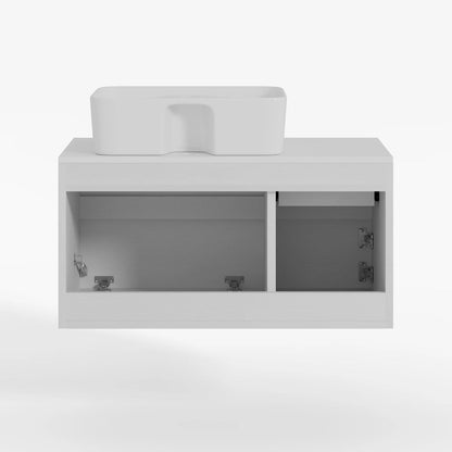 800mm White Wall-mount Floating Bathroom Vanity Faux Marble Top Ceramic Countertop Basin - 