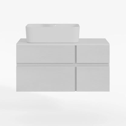 800mm White Wall-mount Floating Bathroom Vanity Faux Marble Top Ceramic Countertop Basin - 