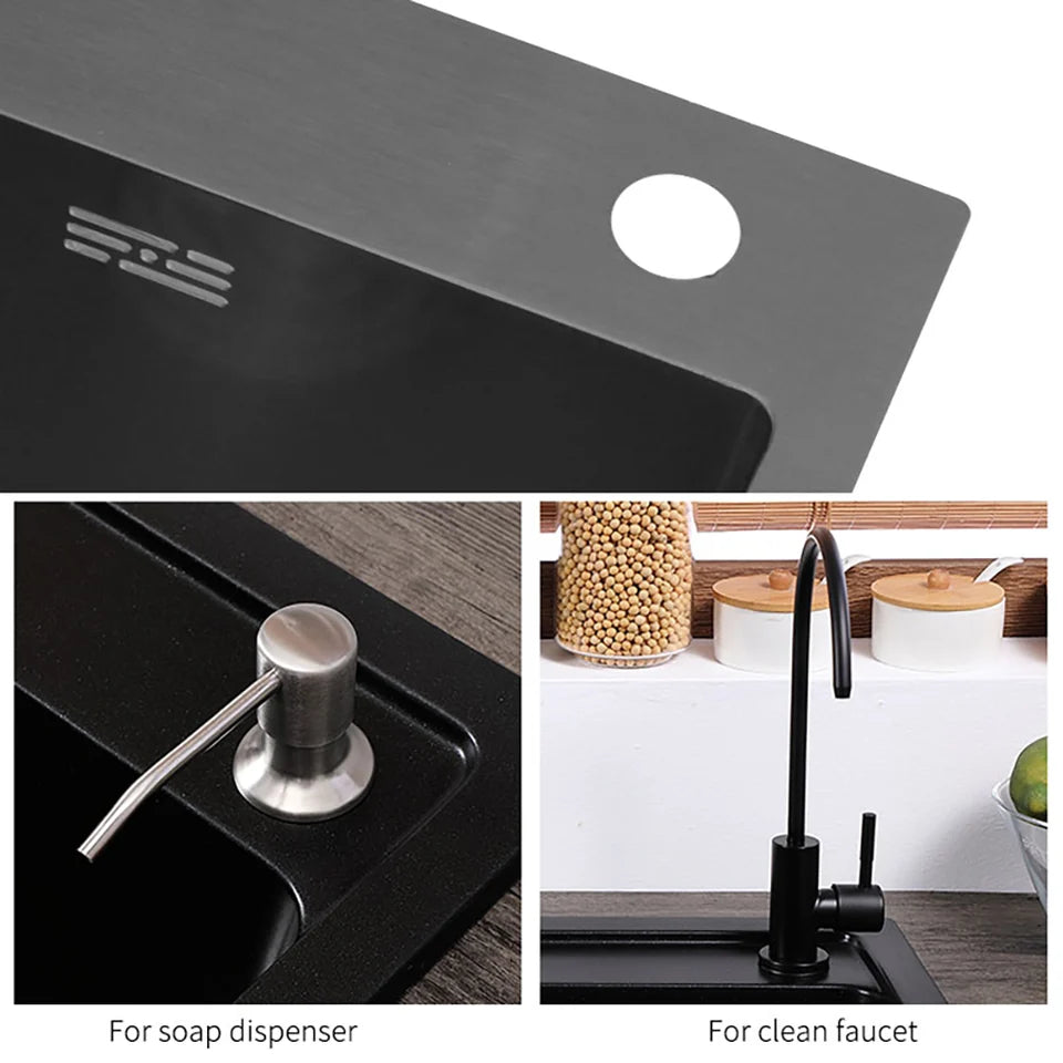 820mm Black Stainless Steel Kitchen Sink Double Bowls Drop-In Sink with Waste - 