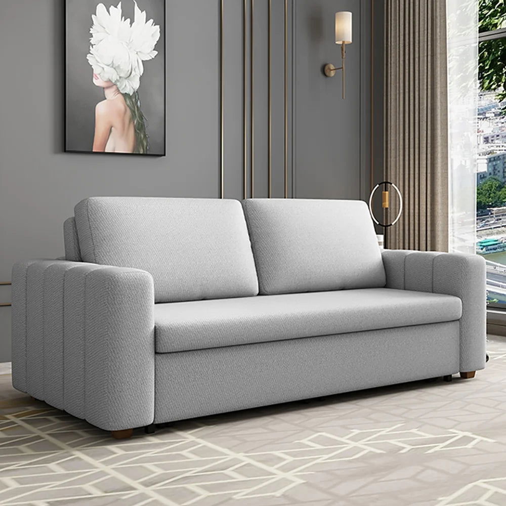 82" Cotton and Linen Upholstered Convertible Sofa Bed Gray Sleeper Couch with Storage - 