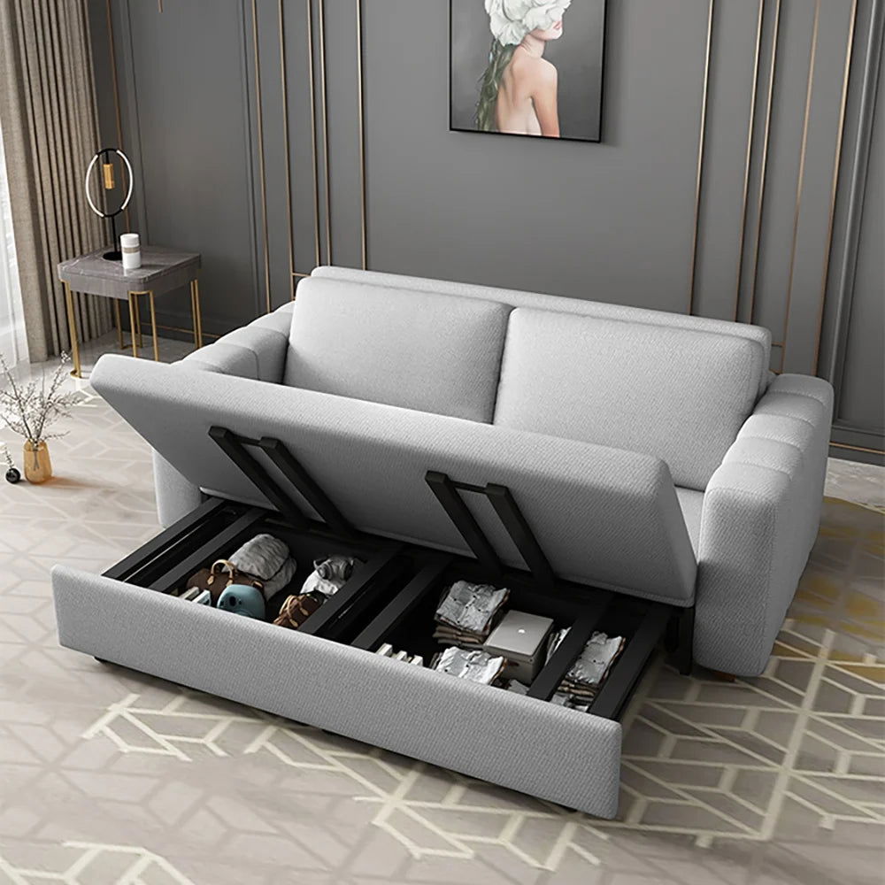 82" Cotton and Linen Upholstered Convertible Sofa Bed Gray Sleeper Couch with Storage - 
