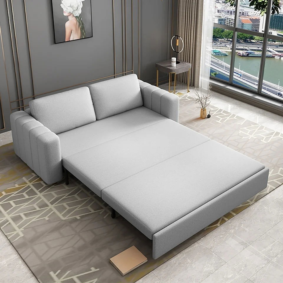 82" Cotton and Linen Upholstered Convertible Sofa Bed Gray Sleeper Couch with Storage - 
