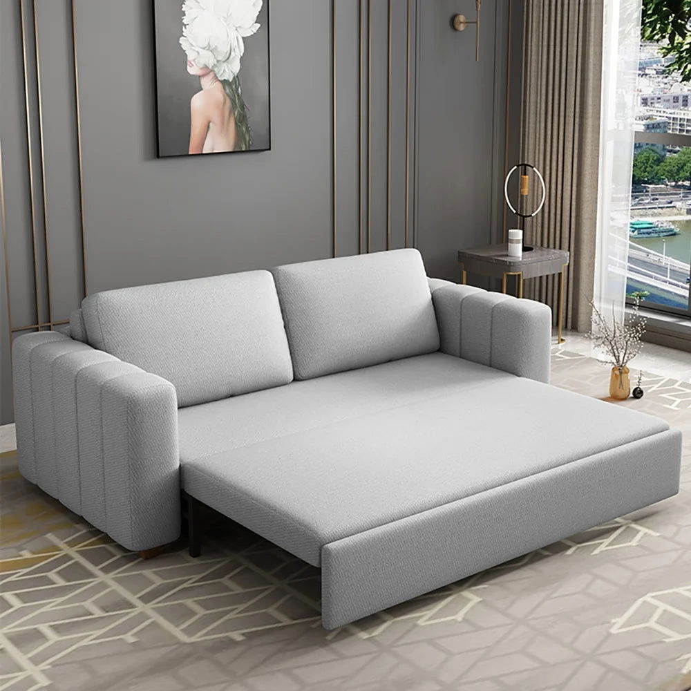82" Cotton and Linen Upholstered Convertible Sofa Bed Gray Sleeper Couch with Storage - 