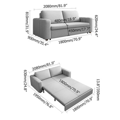 82" Cotton and Linen Upholstered Convertible Sofa Bed Gray Sleeper Couch with Storage - 