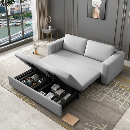 82" Cotton and Linen Upholstered Convertible Sofa Bed Gray Sleeper Couch with Storage - Homary