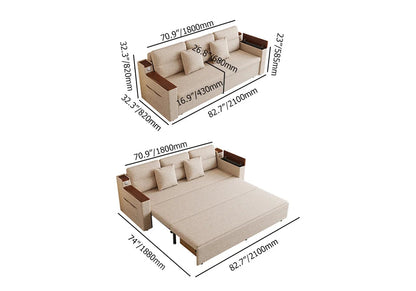 83" Linen Convertible Sofa Bed Beige Full Sleeper Sofa with Storage and Side Pockets - 