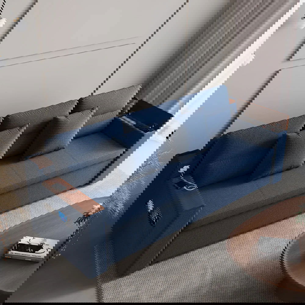 83" Linen Convertible Sofa Bed Blue Full Sleeper Sofa with Storage and Side Pockets - 