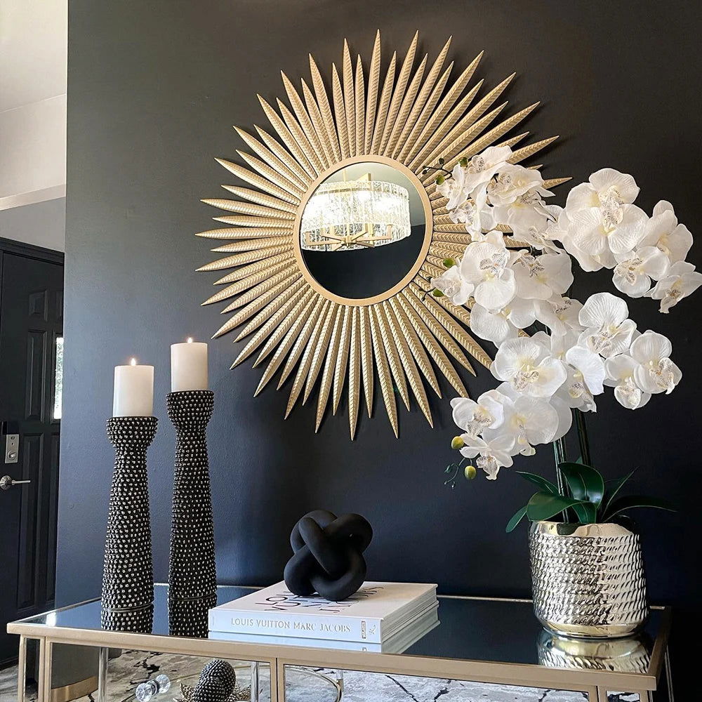857mm Luxury Creative Gold Sunburst Large Metal Wall Mirror Decor Art for Living Room - 