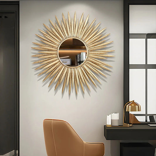 857mm Luxury Creative Gold Sunburst Large Metal Wall Mirror Decor Art for Living Room - 