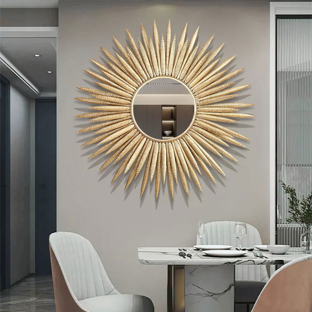 857mm Luxury Creative Gold Sunburst Large Metal Wall Mirror Decor Art for Living Room - 