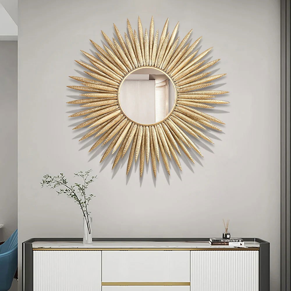 857mm Luxury Creative Gold Sunburst Large Metal Wall Mirror Decor Art for Living Room - 