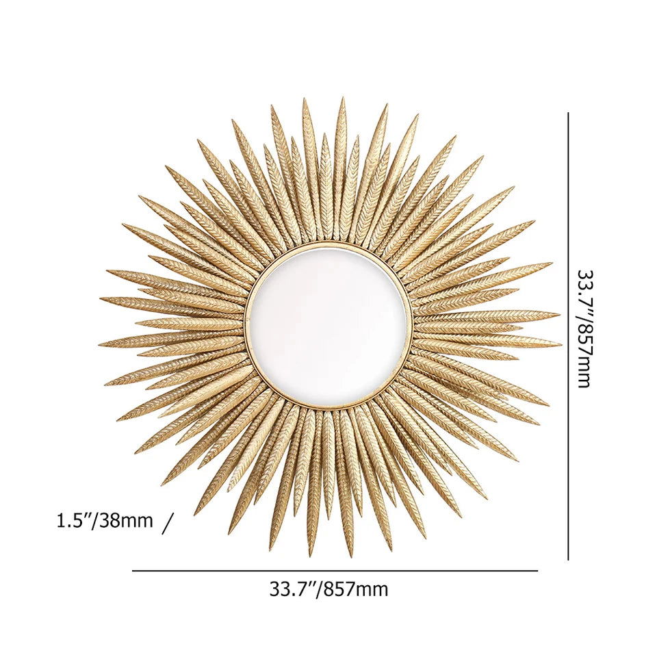 857mm Luxury Creative Gold Sunburst Large Metal Wall Mirror Decor Art for Living Room - 