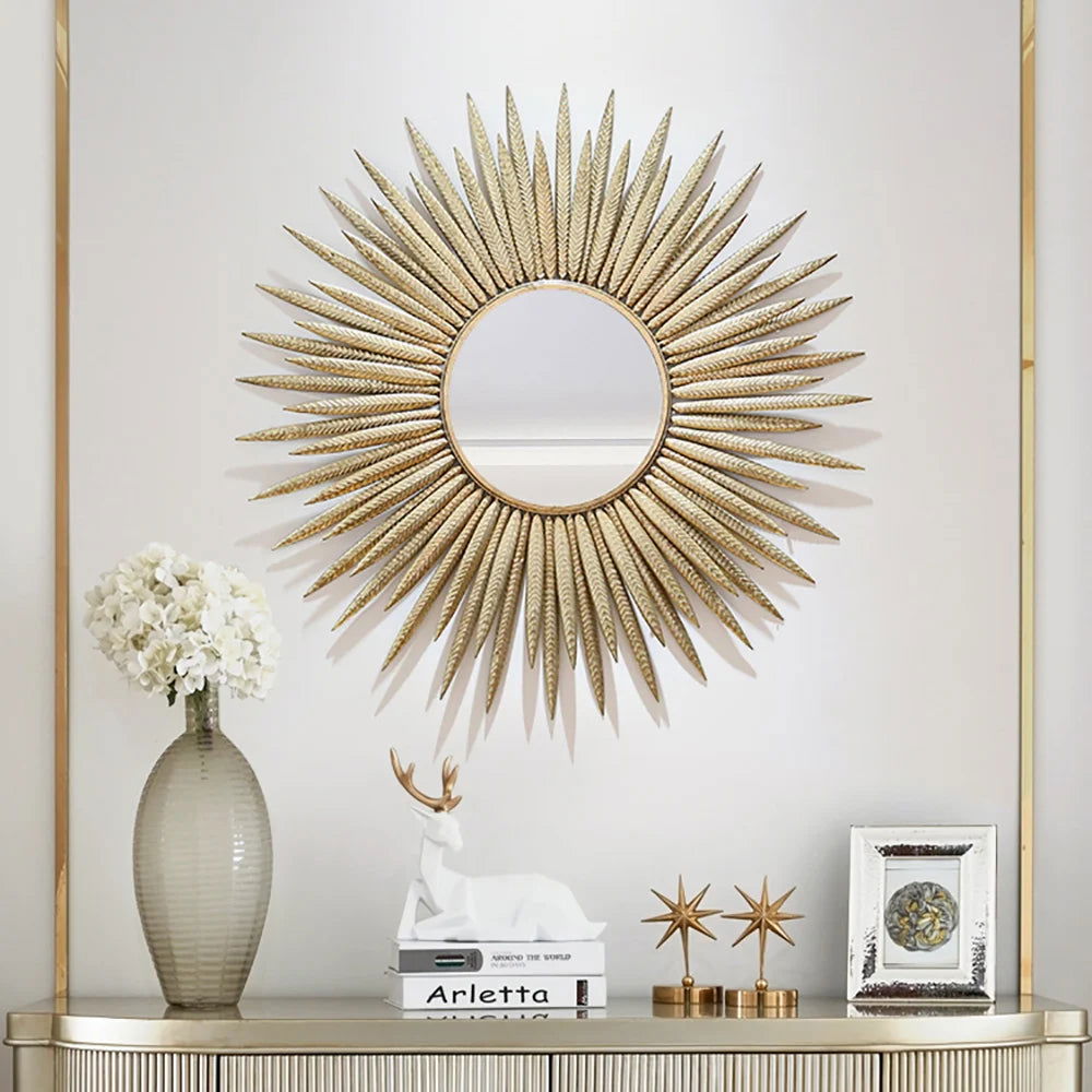 857mm Luxury Creative Gold Sunburst Large Metal Wall Mirror Decor Art for Living Room - 